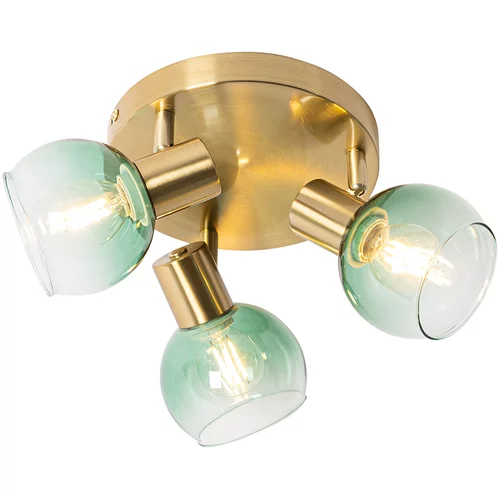 QAZQA Art Deco stropna svetilka zlata z zelenim steklom 3 luči - Vidro