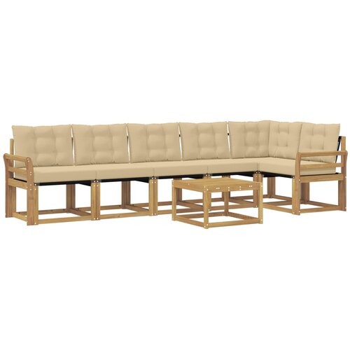 vidaXL Zunanja garnitura za sedenje z blazino 7 pcs Bela in bež, (5000280835) Cene