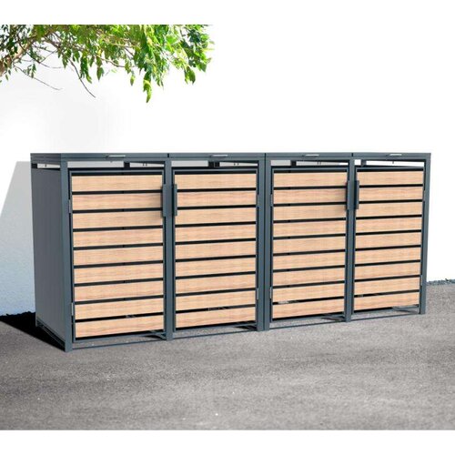  Westman - Spremi&scaron;te za 4 kante za smeće Lacina | 4x240L | Izgled antracit/drvo | 80x264x116 cm - BRANDED IN GERMANY Cijene