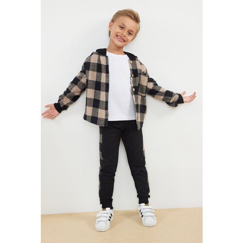 Trendyol Black 3-Piece Boy Plaid T-shirt Pants Shirt Set Cotton Knitted Bottom-Top Set Slike