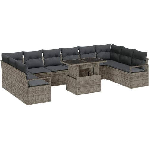 VidaXL 11-dijelni vrtni set sofe s jastučićima Siva Poli Ratan, Dvosjed vrtna sofa s skladi&amp;scaron;tem i jastučićima Siva Poli Ratan Slike