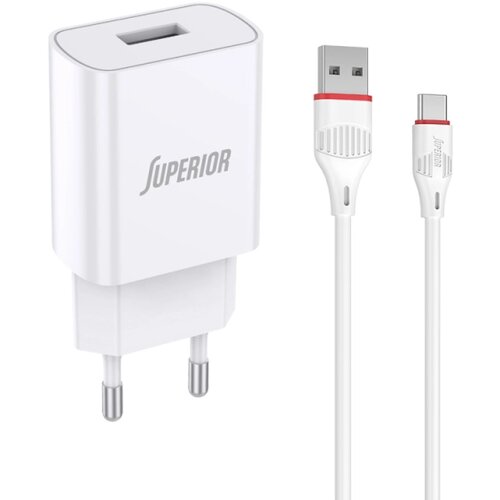  PUNJAČ SA KABLOM SUPERIOR P1004 CO-DC21 10.5W USB-A NA USB-C BELI 2.1A *MD *SR Slike