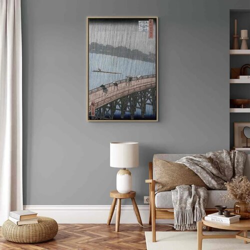  Slika - Utagawa Hiroshige &amp;ndash; Sudden Shower over Shin-Ohashi Bridge and Atake 40x60 U prirodnom drvenom okviru Slike