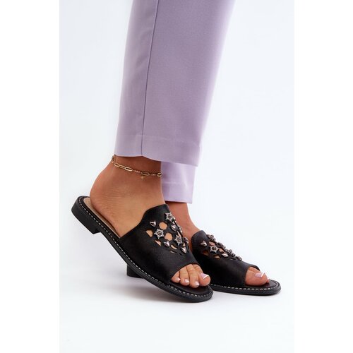 Kesi Women's shiny sandals with embellishments S.Barski Black Cene