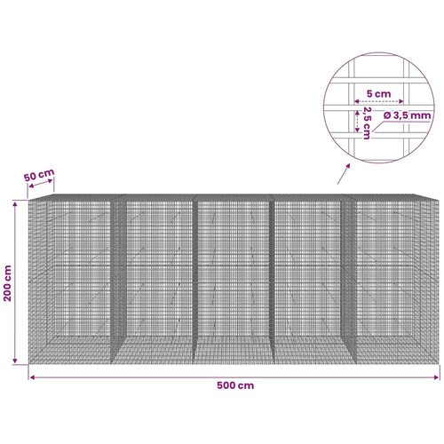  Gabion s žicom debljine 3 5 mm i mrežom 5x2 5 cm 500x50x200 cm - 50 cm 200 cm 500 cm Slike