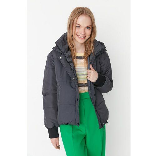 Trendyol Anthracite Wide Cut Oversize Hooded Zippered Down Jacket Slike