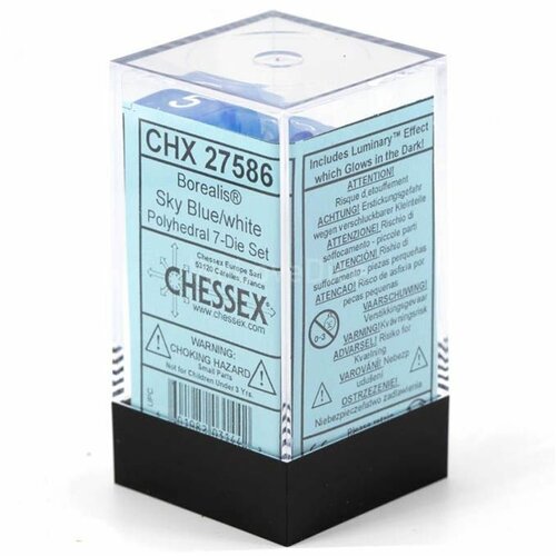 Chessex kockice - borealis - polyhedral - sky blue & white (7) Slike