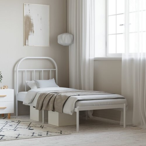 VidaXL Metalni okvir za krevet s uzglavljem bijeli 75x190 cm Slike
