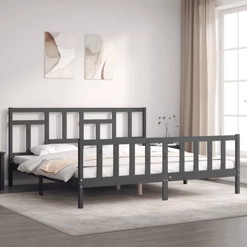 Okvir za krevet s uzglavljem sivi 200 x 200 cm od masivnog drva