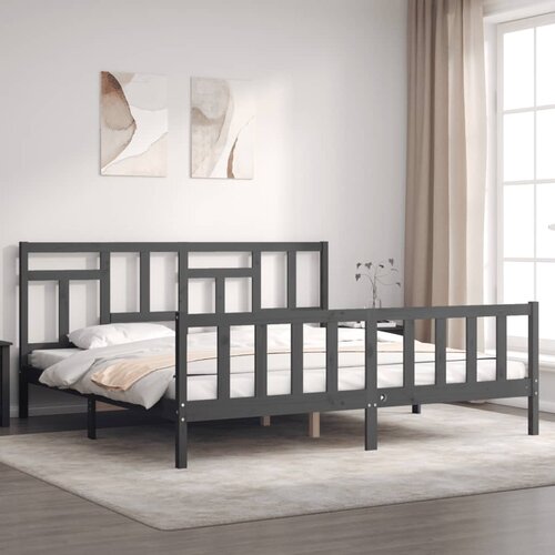  Za krevet s uzglavljem sivi 200 x 200 cm od masivnog drva Slike