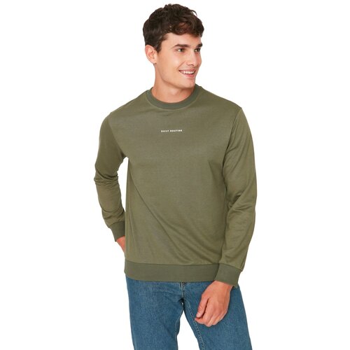 Trendyol Khaki Men Regular Fit Long Sleeve Crew Neck Printed Sweatshirt Slike
