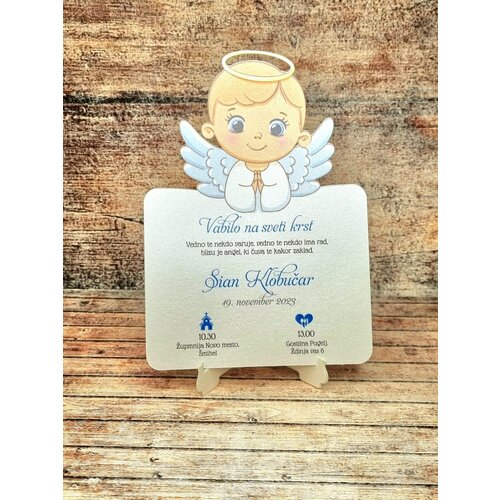  Vabilo za krst z izrezanim angelčkom, modro REK 01-01 Cene