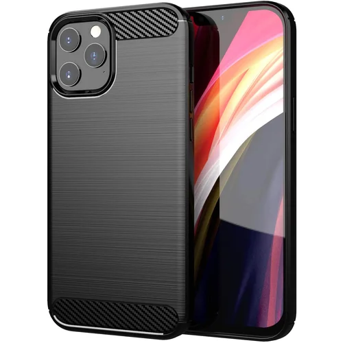  Gumijasti / gel etui Carbon za Apple iPhone 12 / 12 Pro (6.1") - črni