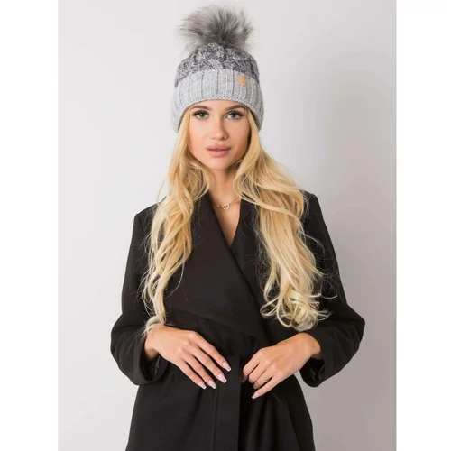 Fashion Hunters RUE PARIS Gray insulated winter hat with a pompom