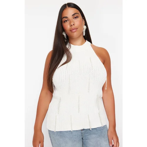 Trendyol Curve Ecru Pearl Detailed Corded Knitwear Blouse