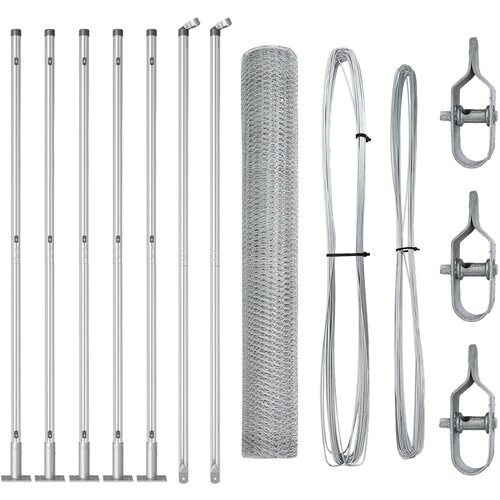 vidaXL Hexagonalna Ograda 0.8x10 m Galvanizirani Čelik, Postovi Ograde s Postamentima 7 kom Ø32mm 90cm Galvanizirani Čelik Cijene
