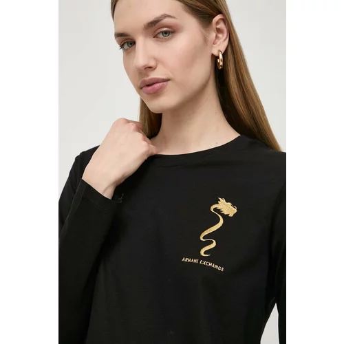 Armani Exchange Bombažna majica z dolgimi rokavi črna barva
