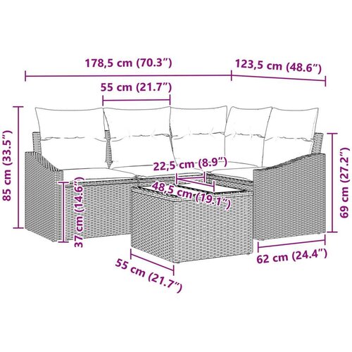  Vrtni set s sofom Set od 5 Bež Ratan Vrtni blagovaonski set Slike