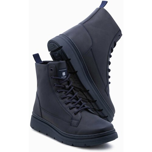 Ombre Men's winter lace-up boots with higher upper - dark blue Cene