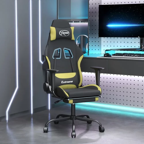 vidaXL Gaming stol z oporo za noge črno in svetlo zeleno blago