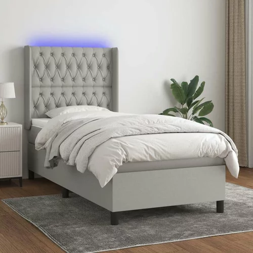  Box spring postelja z vzmetnico LED svetlo siva 80x200 cm blago, (20789777)