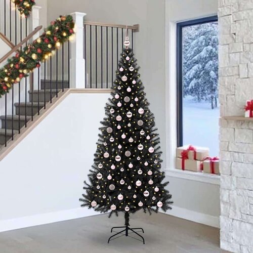 vidaXL Božično drevo med 300 LED z stojalom Črna 240 cm PVC Cene