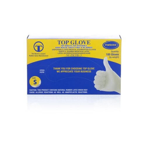 Latex Rokavice Top Glove (velikost S, 100 kos/pak, pudrane) Cene