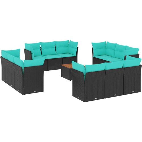  Vrtna garnitura - 13-dijelni set vrtnih sofa s jastucima poliratan crni - Crna 1 Slike