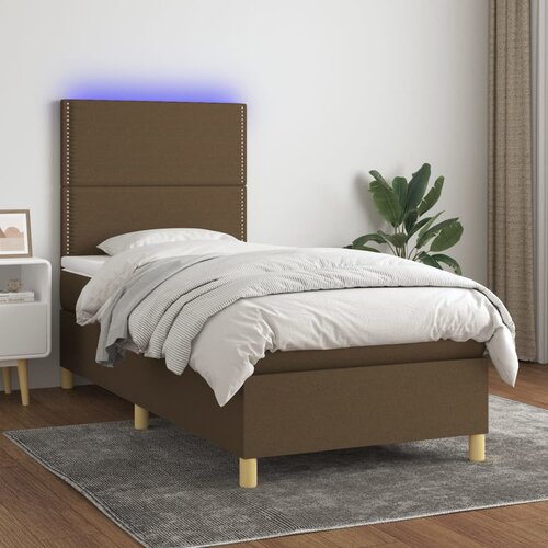 VidaXL Box spring postelja z vzmetnico LED temno rjava 100x200cm blago Slike