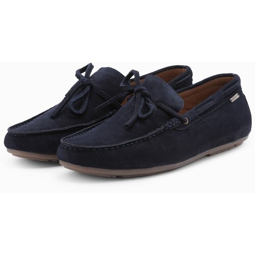 Ombre Men&amp;#039;s leather moccasin shoes with thong and driver sole - navy blue Slike