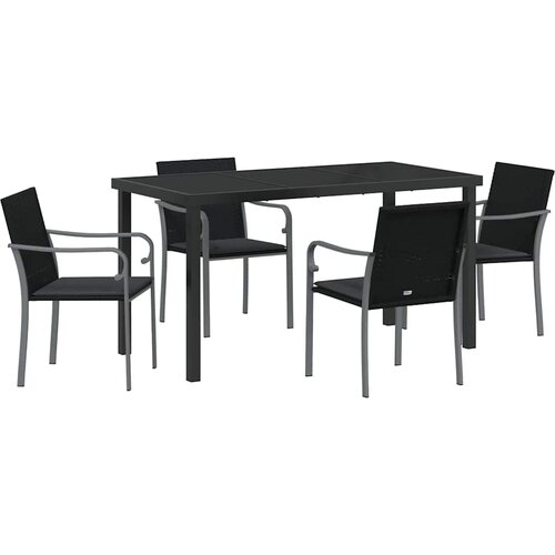  Vrtni set za objed 5 pcs Crna i Siva PE ratan Slike
