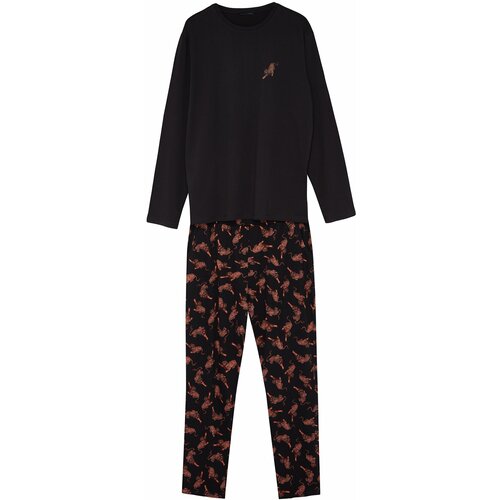 Trendyol Men's Black Regular Fit Printed Knitted Pajamas Set Cene