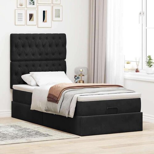 VidaXL Otomanski okvir kreveta s madracima crni 90x190cm bar&amp;scaron;unasti Slike