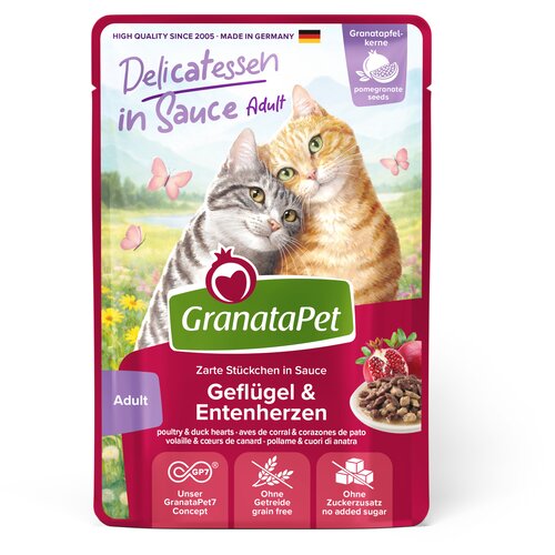  Ekonomično pakiranje GranataPet Delicatessen u umaku 24 x 100 g - Perad i pačja srca Cijene