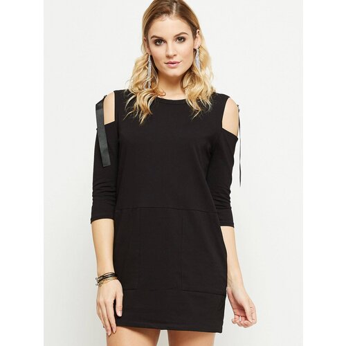 Yups Dress cold shoulders with ribbons black Slike