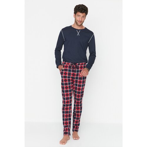 Trendyol Men&amp;#039;s Navy Blue Plaid Printed Knitted Pajama Bottoms Slike