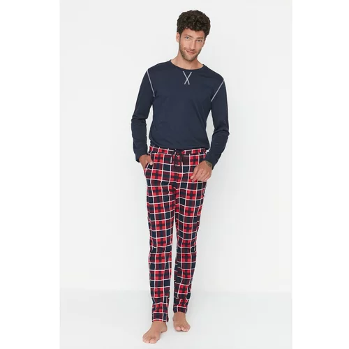 Trendyol Men's Navy Blue Plaid Printed Knitted Pajama Bottoms