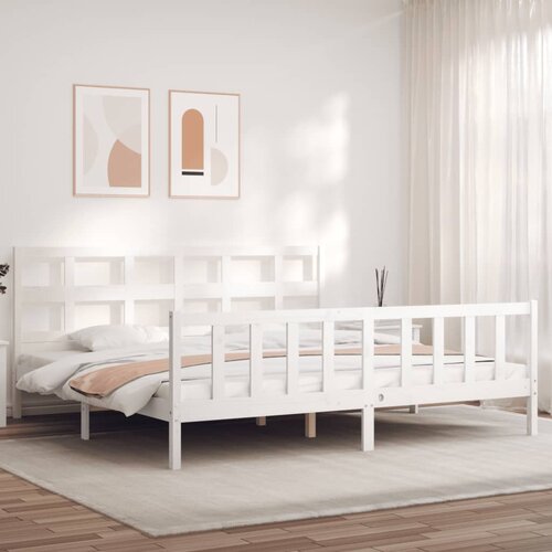 vidaXL Posteljni okvir z vzglavjem bel 200x200 cm trden les Cene