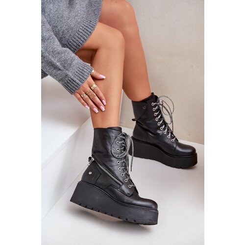Maciejka Leather Worker Ankle Boots On Platform And Wedge Cene