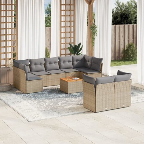 VidaXL 10-dijelni set vrtnih sofa s jastucima bež od poliratana Slike