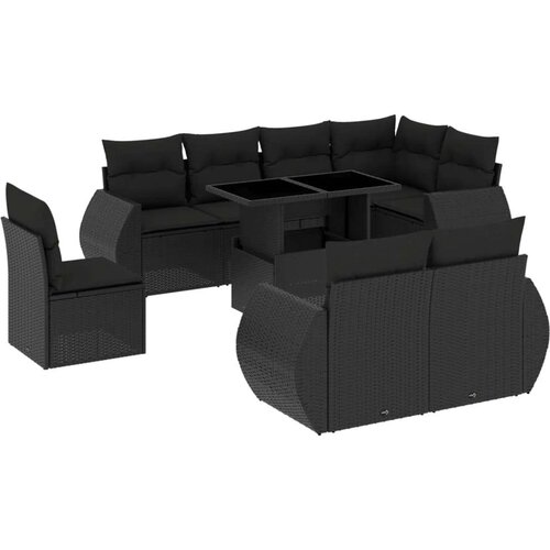  9-dijelni set vrtnih sofa s jastucima crni od poliratana Slike