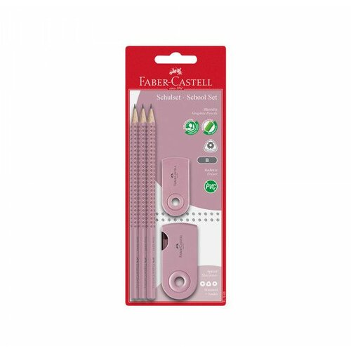 Faber-castell grafitna olovka fc set polyblister 2 graf. ol pink + rezač + gumica sleeve Cene