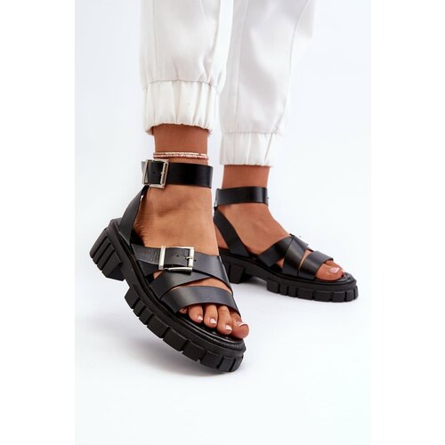 Kesi Women's sandals with straps Eco leather black Eladira Slike