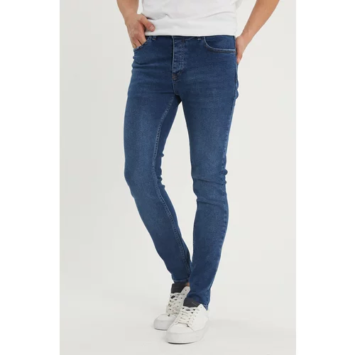 XHAN Men's Navy Blue Slim Fit Jeans
