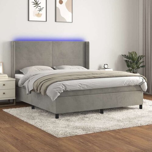  Box spring s madracem LED svjetlosivi 160x200 cm bar&amp;scaron;un Slike
