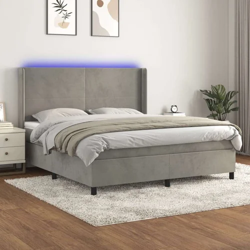  box spring s madracem LED svjetlosivi 160x200 cm baršun