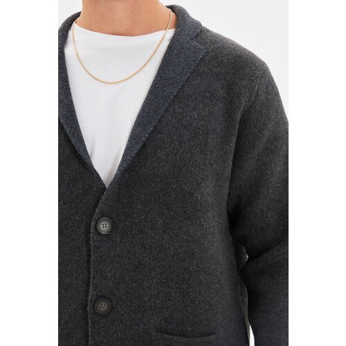 Trendyol Anthracite Men Regular Fit Men Collar Knitwear Cardigan Cene