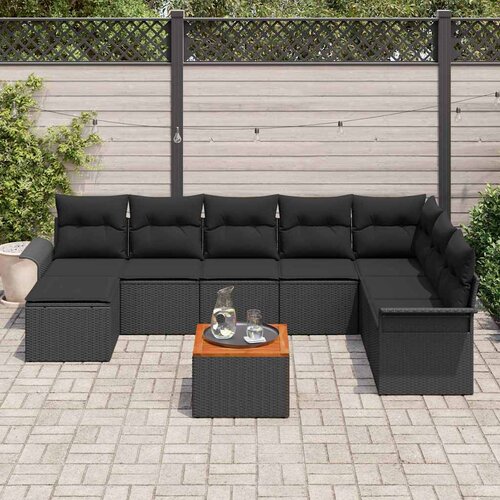  Sjedeća garnitura za vrt 9 kom. Crna poliratan 297.5 x 187.5 x 69 cm Slike