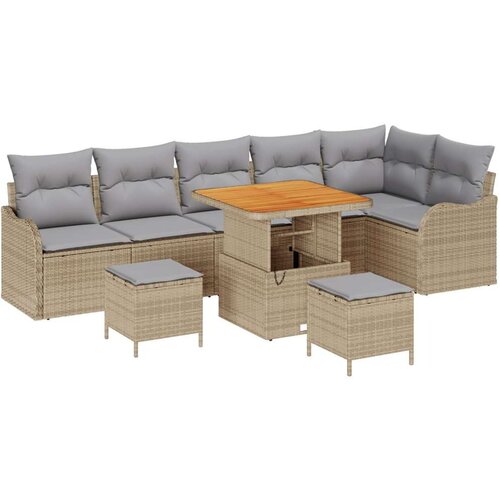  Set vrtnih sofa od 9 dijelova s jastučićima bež poli ratan akacije dvosed vrtni sofa s jastučićima bež poli ratan set vrtne bl Cene