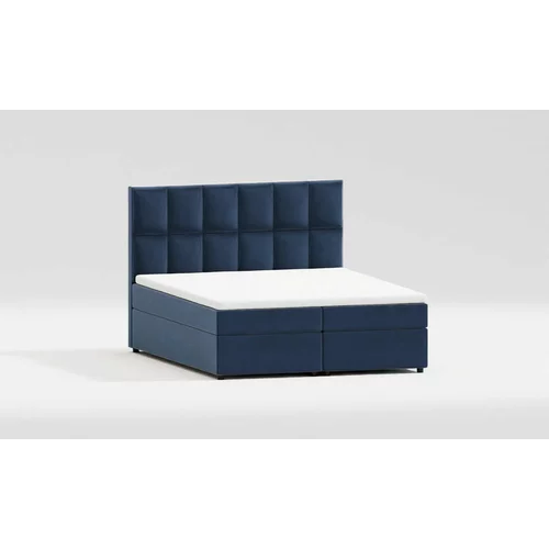 Ropez Temno modra oblazinjena zakonska postelja s prostorom za shranjevanje 140x200 cm Flip –